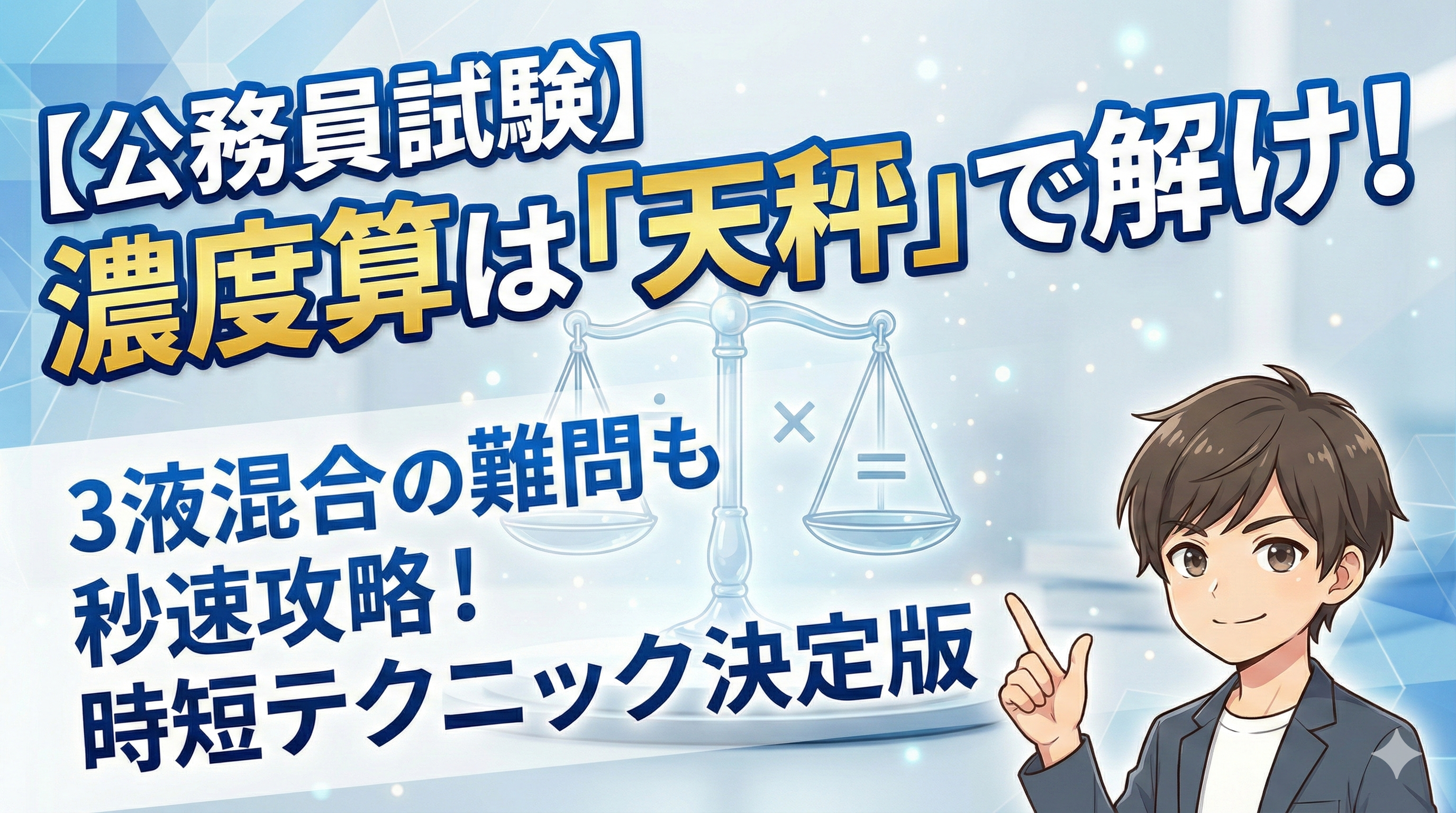 【数的処理】3つの食塩水を混ぜる天秤法の超速解法を元専門家が解説